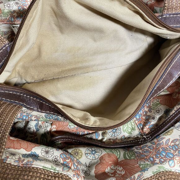 Fossil Genuine Classic 1954 Key Oasis Brown Straw & Leather Satchel Shoulder Bag - Picture 8 of 12